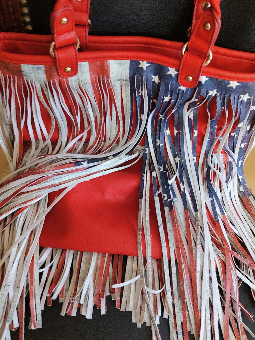 Red, White & Blue Fringe Tote Bag - Patriotic Women's Handbag - Picture 4 of 15